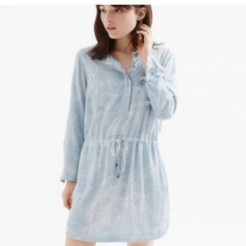 Lou & Grey Blue & White Pyramid Drawstring Short  Shirtdress Sz Med